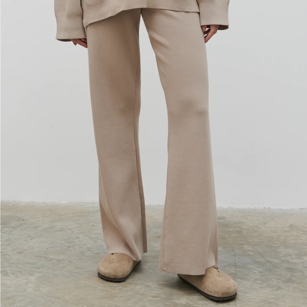 Pretty Lavish Hayden Knit Pants Beige Wide Leg